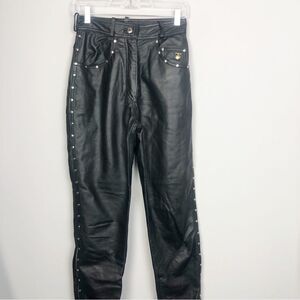 HARLEY DAVIDSON | Straight Leg Black Leather Pants Studded Women’s Size 6 / 34